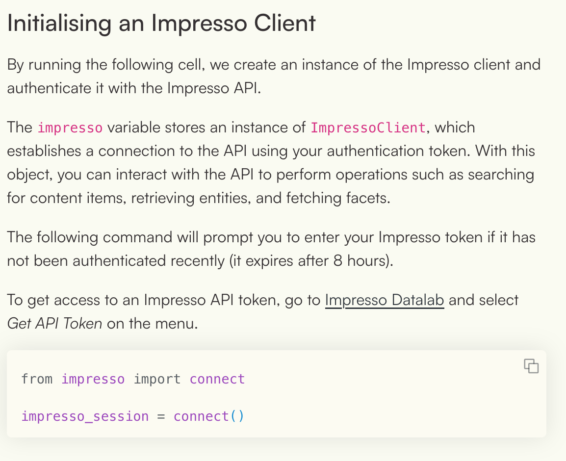 Initialising an Impresso Client